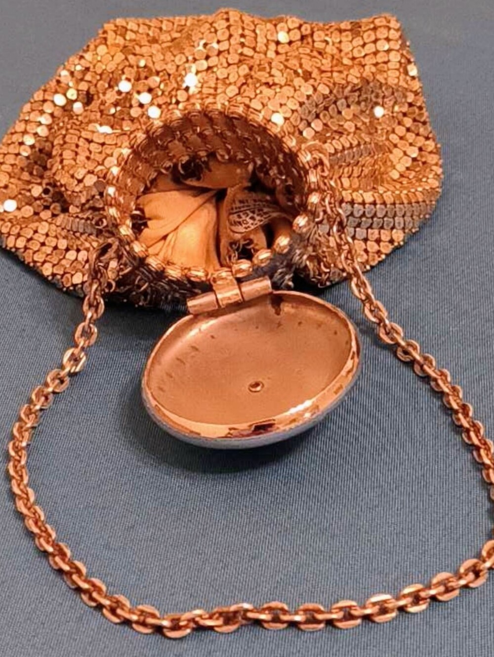 ​VTG 1920s Whiting & Davis Mesh Gate-Top Beggar’s Bag Purse Rhinestone Lid - Picture 8 of 11